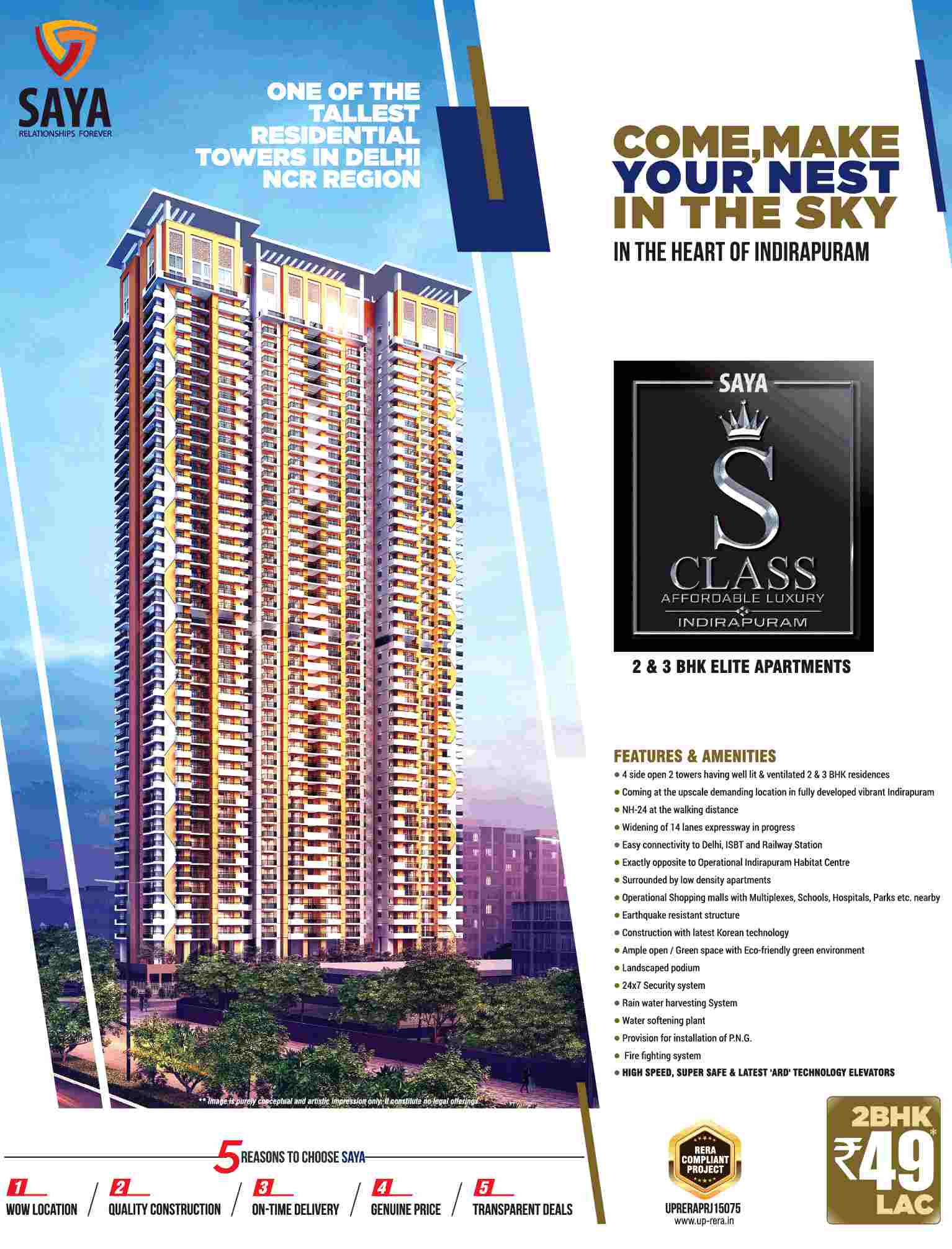 Come make your nest in the sky by residing at Saya S Class in Ghaziabad Update